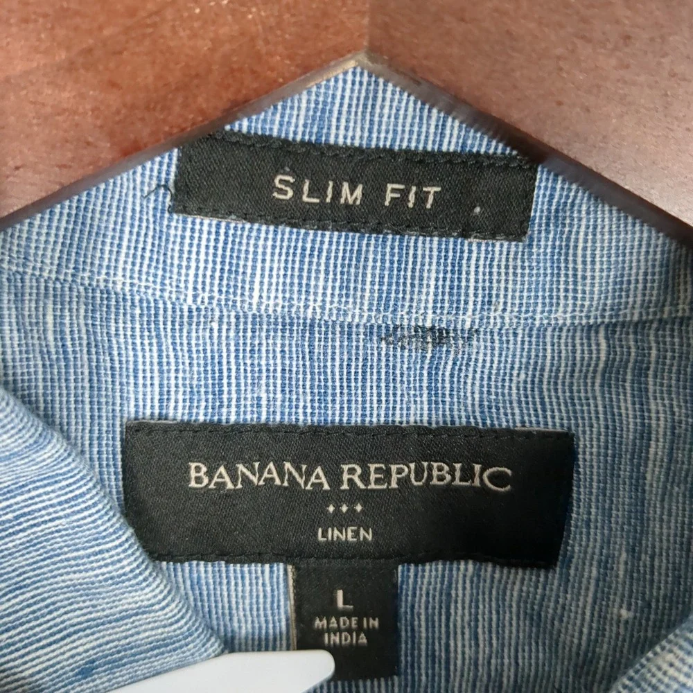 Banana Republic Mens Large Slim Fit Linen Short‎ Sleeve Shirt